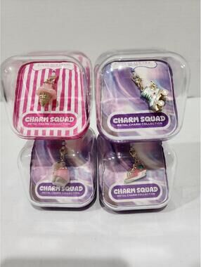 4 PK FAO Schwartz Charm Squad Set Of Three Metal Charm Collection Claw Clasp New
